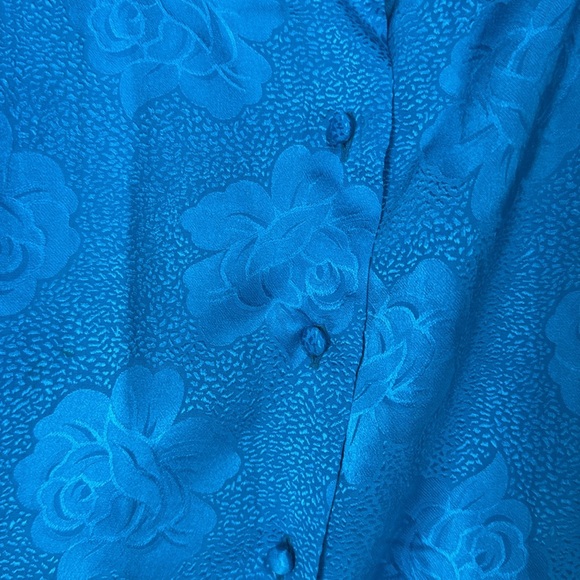 Argenti Women's Blue Floral Skirt Suit Outfit 2 Pc 100% Silk Size 16 - Picture 5 of 14